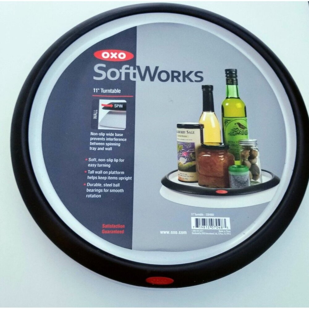OXO SOFTWORKS 11” Turntable Lazy Susan White Black Quiet Easy Spin NEW